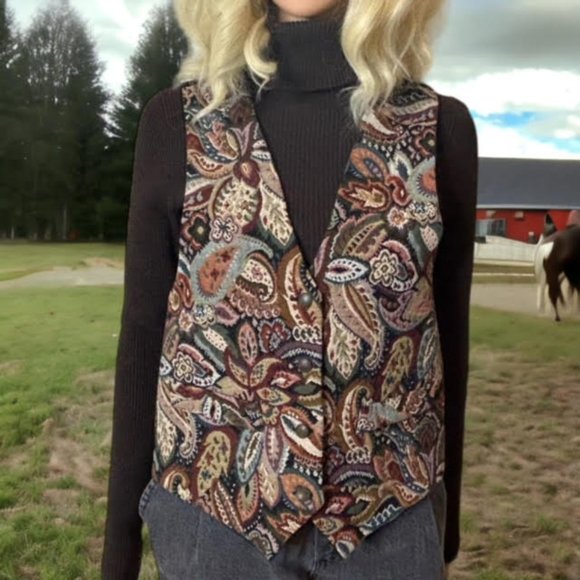 Vintage 90s Compagnie Internationale Express Tapestry Vest Embroidered Vest - Picture 5 of 12